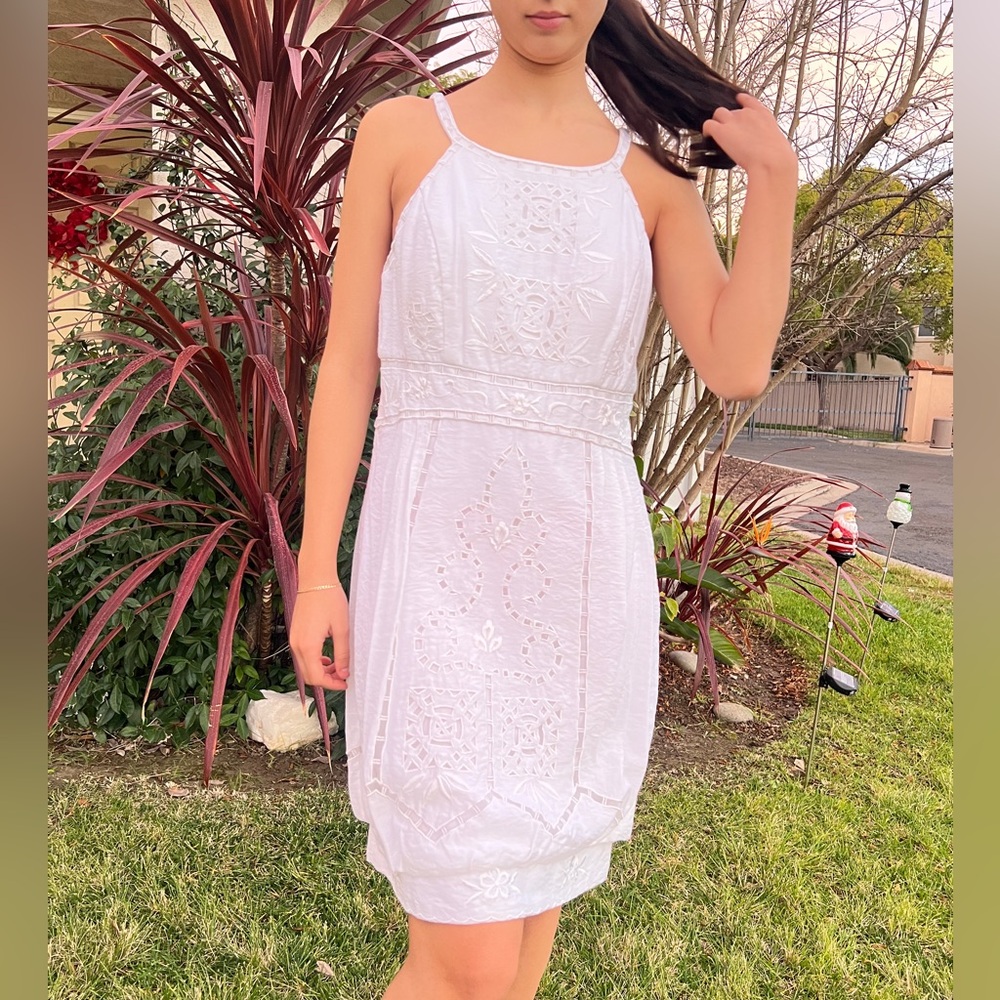 Sue Wong Y2K White Embroidered Bubble Hem Dress size 10